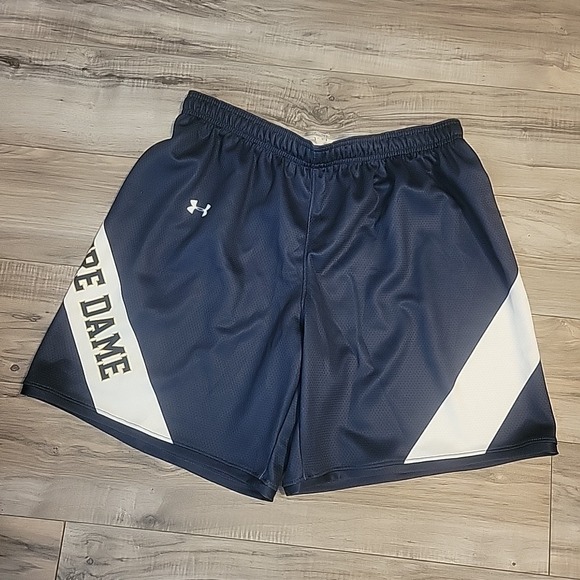 Under Armour Notre Dame Fighting Irish Womens Large Basketball Shorts Blue White - Picture 1 of 11